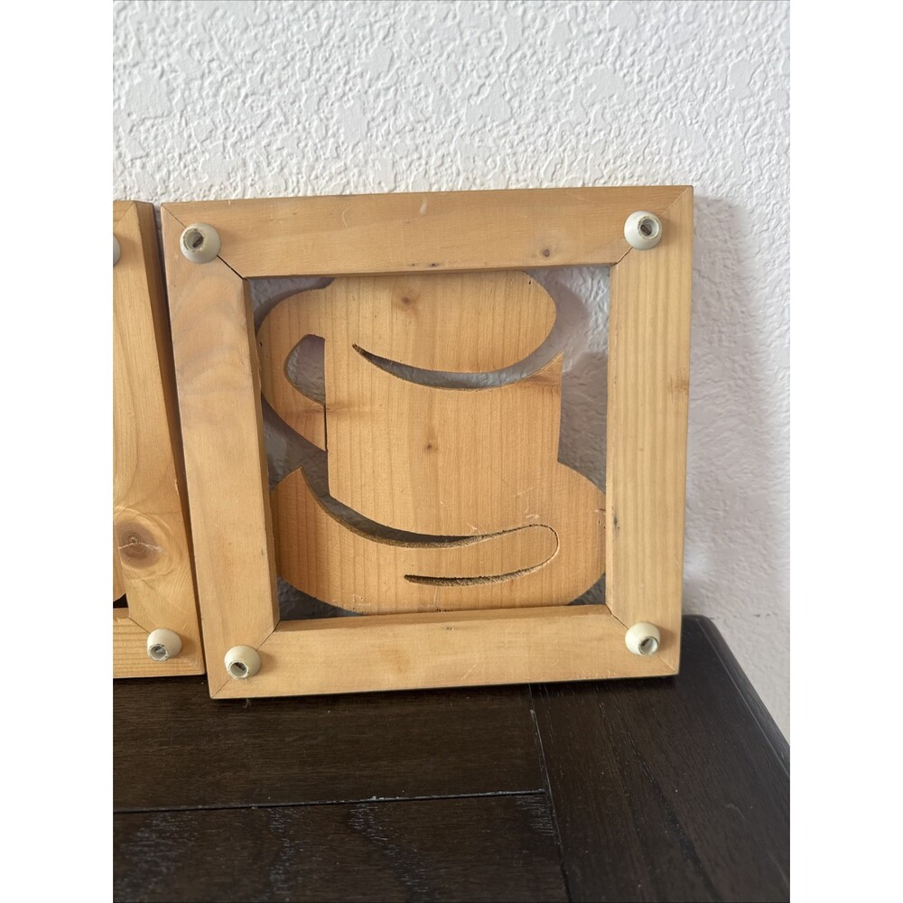 2Wooden Trivet Hot Plate Wall Hanging Vintage Hand Carved Coffee - Picture 4 of 8